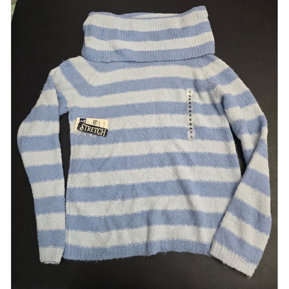 NWT c.b. casual Blue Striped Fuzzy Cowl Neck Sweater Small Petite